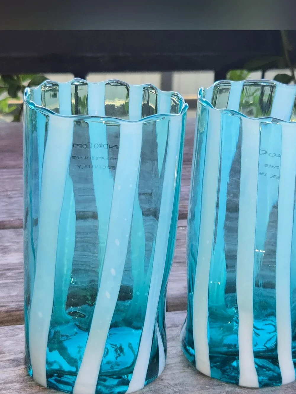 Alessandro Coppola Arte di Murano Italy Aqua Blue/Green Glass Tumblers Set of 2